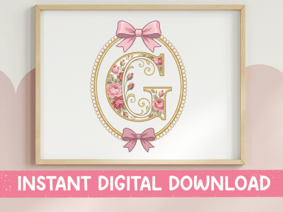 Letter G Floral Monogram Bow Design