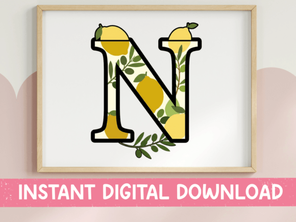 Letter N Lemon Botanical Monogram Graphics for T-Shirt Designs