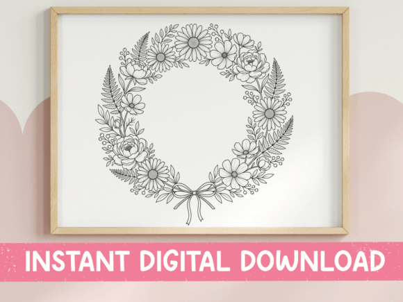 Wildflower Wreath SVG PNG Fine Line Bow